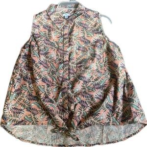 Sleeveless Tie Front Top Hidden Front Buttons NWT Tropical Print NWT Linen Blend